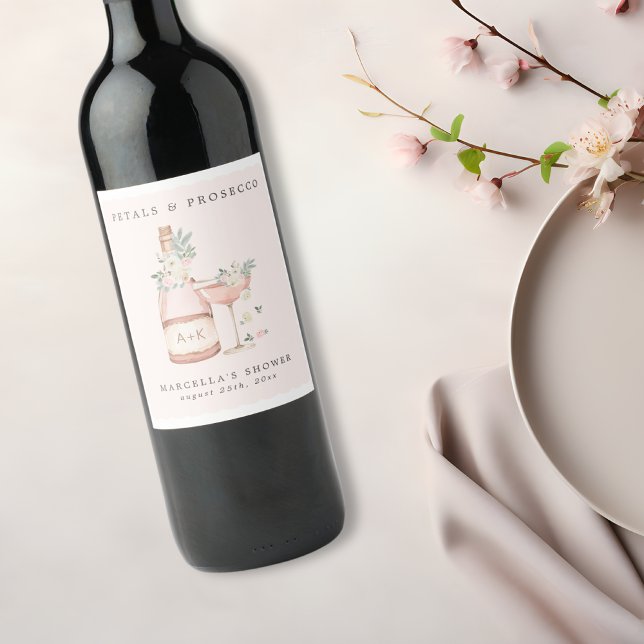 Kronblad & Prosecco Bröllopsdusch Möhippa Vinflaska Etikett (Skapare uppladdad)