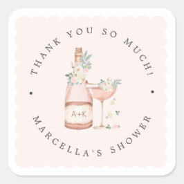 Kronblad & Prosecco Bröllopsdusch Systerfest Fyrkantigt Klistermärke