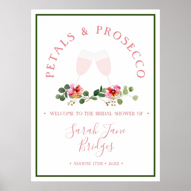 Kronblad & Prosecco Bröllopsdusch Välkommen Poster (Framsidan)