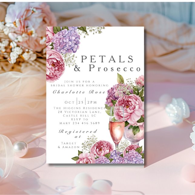Kronblad & Prosecco Bröllopsduschblommor Inbjudningar (Petals & Prosecco Bridal Shower floral Invitation)