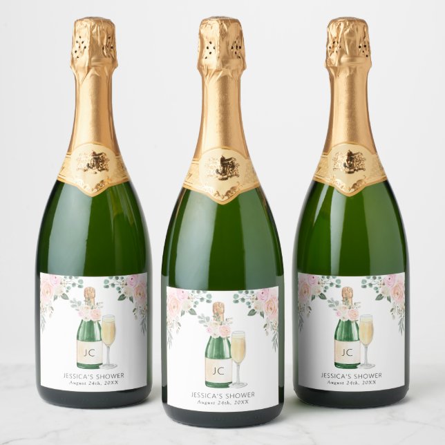 Kronblad & Prosecco Bröllopsduschpresenttaggar (Flaskor)