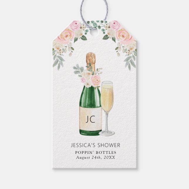 Kronblad & Prosecco Bröllopsduschpresenttaggar Presentetikett (Framsidan)