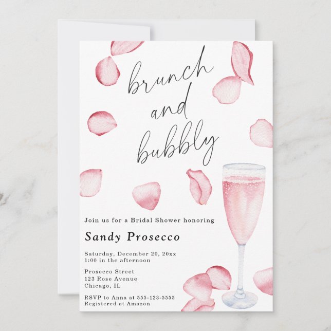 Kronblad & Prosecco Brunch och bubblig Bröllop Inbjudningar (Framsida)