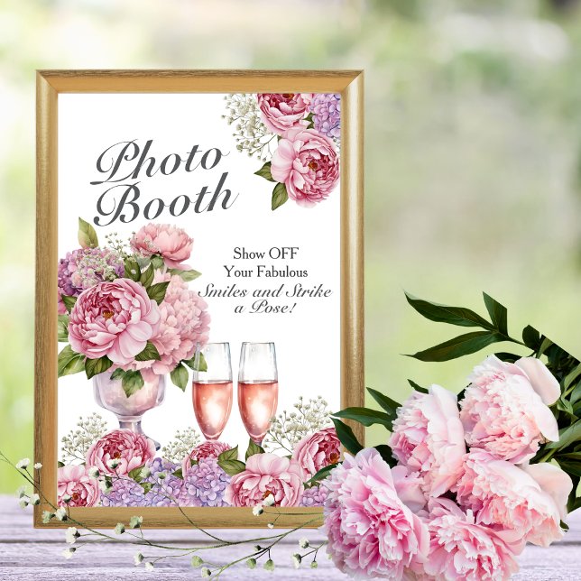 Kronblad & Prosecco Fotobås skylt Inbjudningar (Petals & Prosecco Photo Booth)