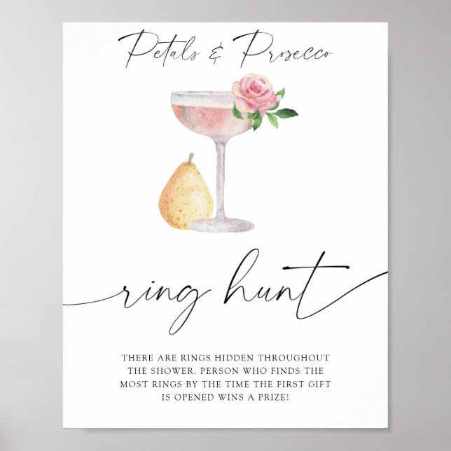 Kronblad & Prosecco - ringjakt bröllopsdusch spel Poster (Framsidan)