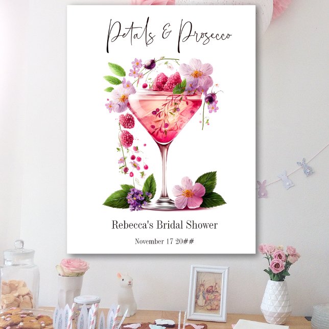 Kronblad & Prosecco Rosa Blommig Bröllopsdusch Poster (Skapare uppladdad)