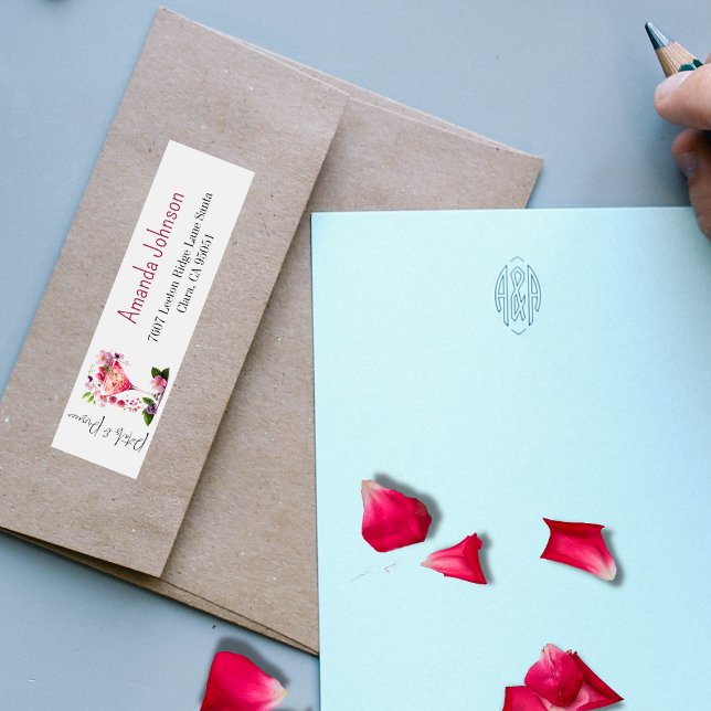 Kronblad & Prosecco Rosa Blommig Bröllopsdusch  Returadress Etikett (Skapare uppladdad)