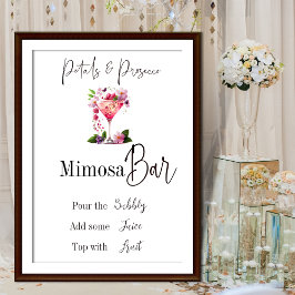 Kronblad & Prosecco Rosa Bröllopsdusch Blomsterbar Poster
