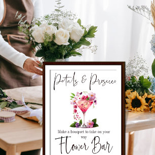 Kronblad & Prosecco Rosa Bröllopsdusch Blomsterbar Poster