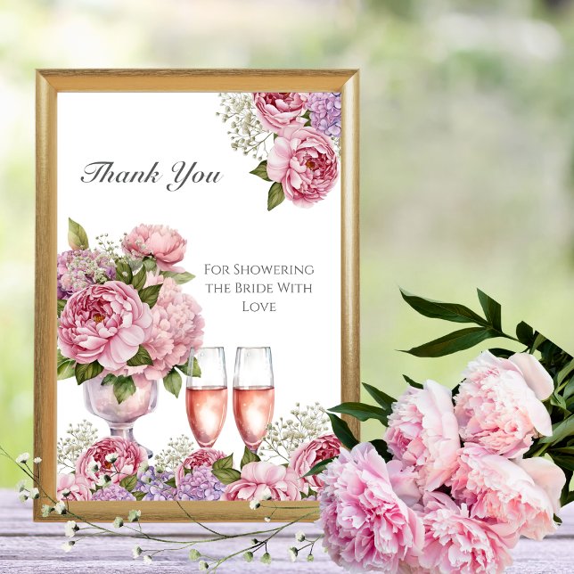 Kronblad & Prosecco "Tack" Skylt Inbjudningar (Petals & Prosecco "Thank You" Sign)