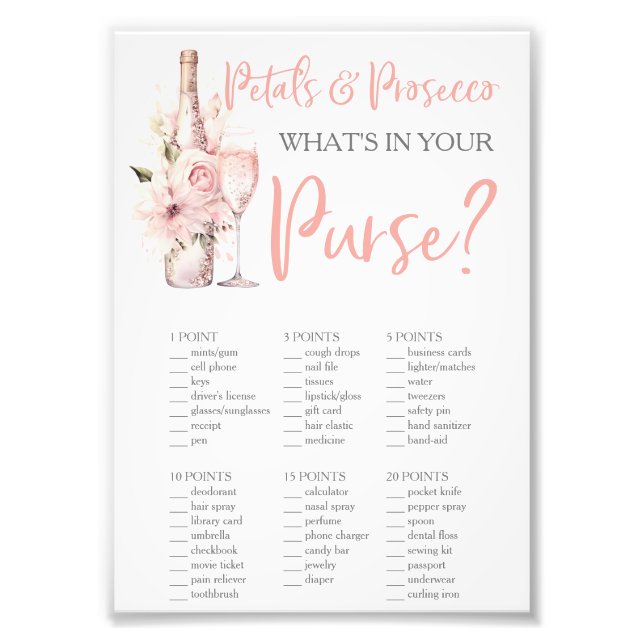 Kronblad & Prosecco Vad finns i din handväska? Fototryck (Framsidan)