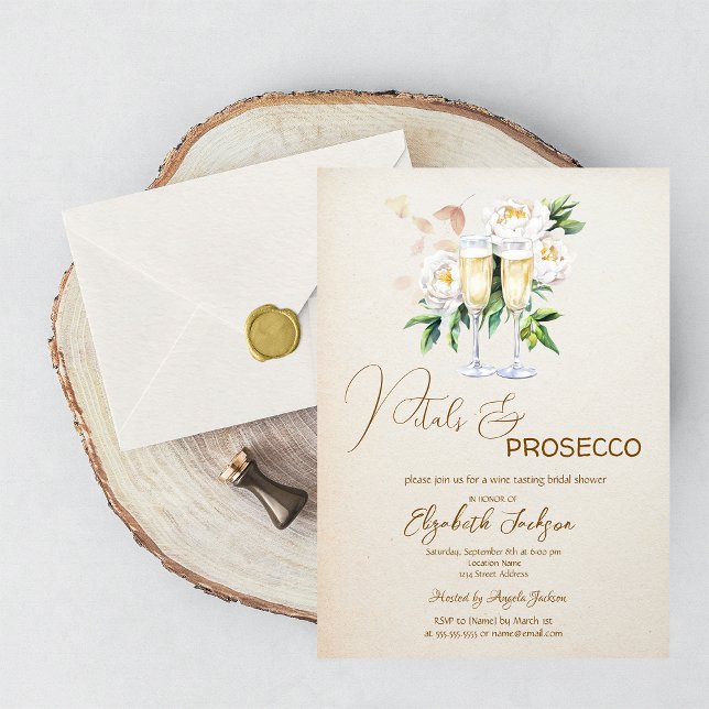 Kronblad & Prosecco Vita blommor Champagne Inbjudningar (Skapare uppladdad)