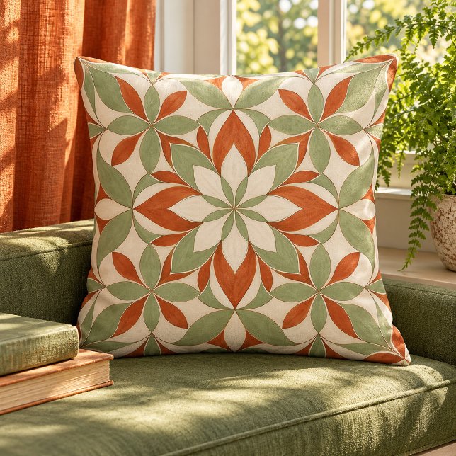 Kronbladsmönstrad Kudd Kudde (16 inch cotton pillow. Same flat printed design both sides. Styled scene; props not included.)