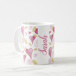 Kronhjärta Rosa Akvarell Monogrammerad Kaffemugg