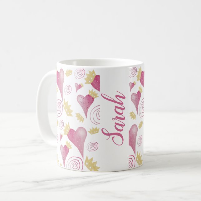 Kronhjärta Rosa Akvarell Monogrammerad Kaffemugg (Framsida vänster)