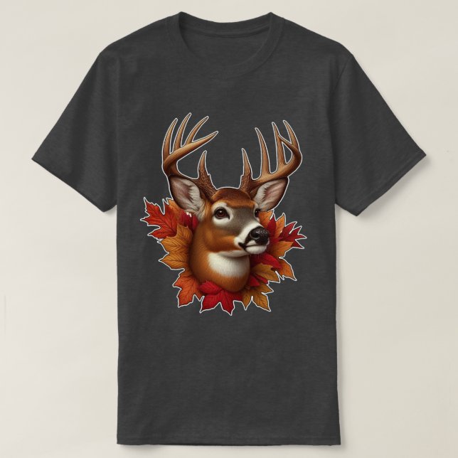 Kronhjort med höstlöv rustik vildliv t shirt (Design framsida)