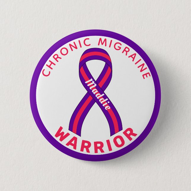 Kronisk Migraine Warrior Ribbon White-knapp Knapp (Framsida)