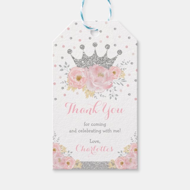 Kronprinsessa Baby Flicka 1:a födelsedag Rosa Silv Presentetikett (Framsidan)