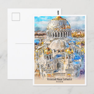 Kronstadt Naval Cathedral Travel Ställe Watercolor Vykort