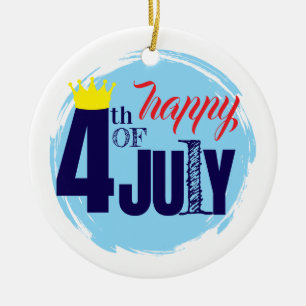 Krönt 4 juli julgransprydnad keramik