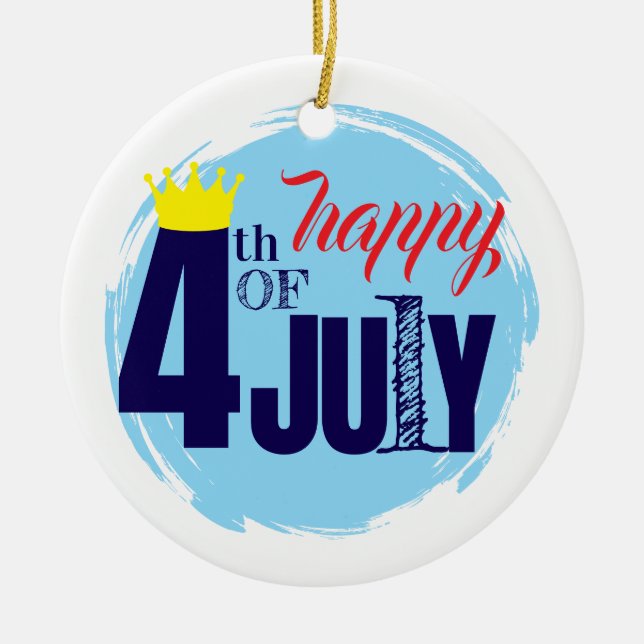 Krönt 4 juli julgransprydnad keramik (Framsidan)