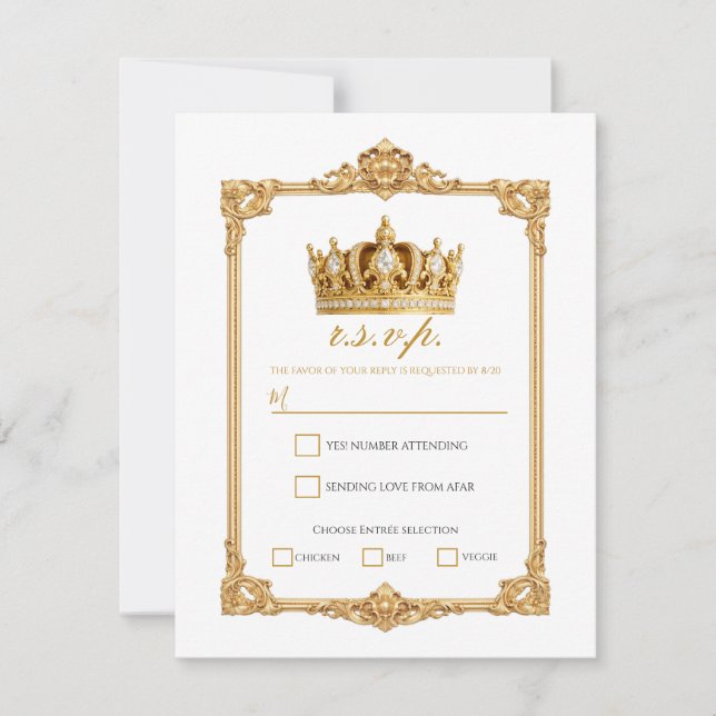 Krönt i Guld Kunglig Krona Elegant Bröllopsanmälan Inbjudningar (Framsida)