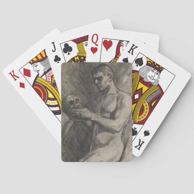 Kropp av en man som håller en skull (av Albert Ede Casinokort (Baksidan)