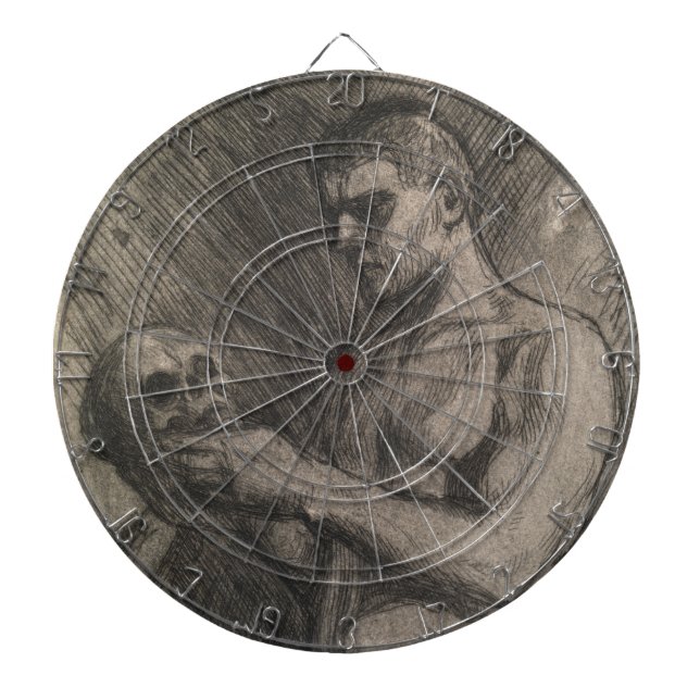 Kropp av en man som håller en skull (av Albert Ede Darttavla (Framsidan)