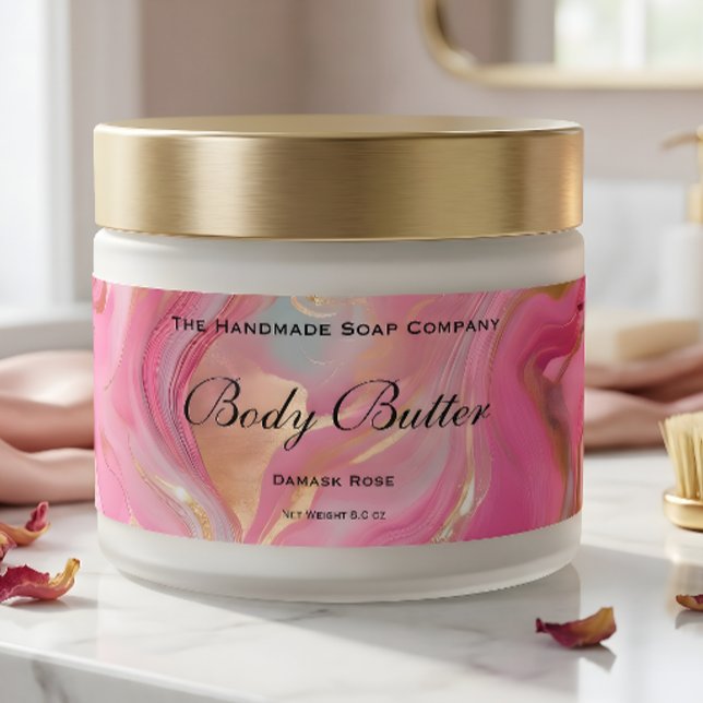 Kropp Smör Kosmetikburk Etikett Rosa Marmor & Guld (Skapare uppladdad)