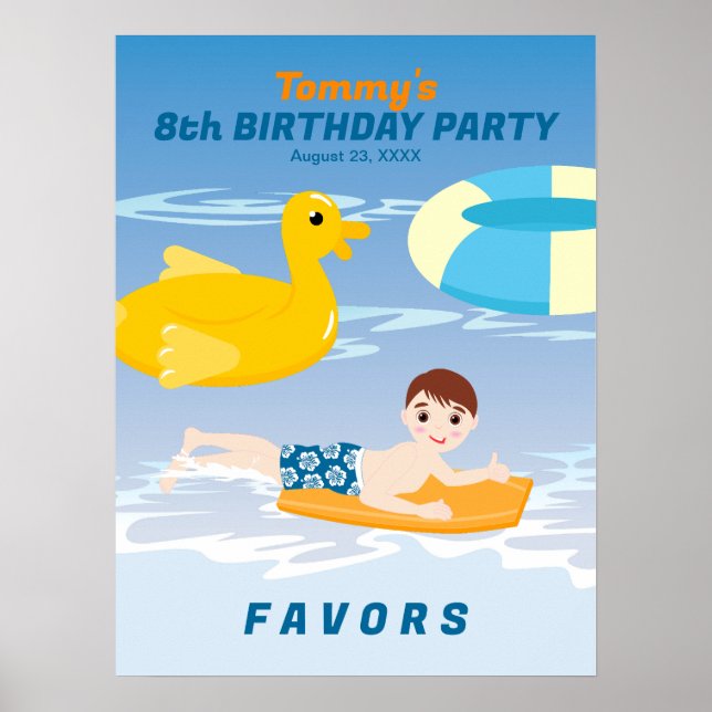 Kroppbräda pojke kul strand födelsedagsfest poster (Framsidan)