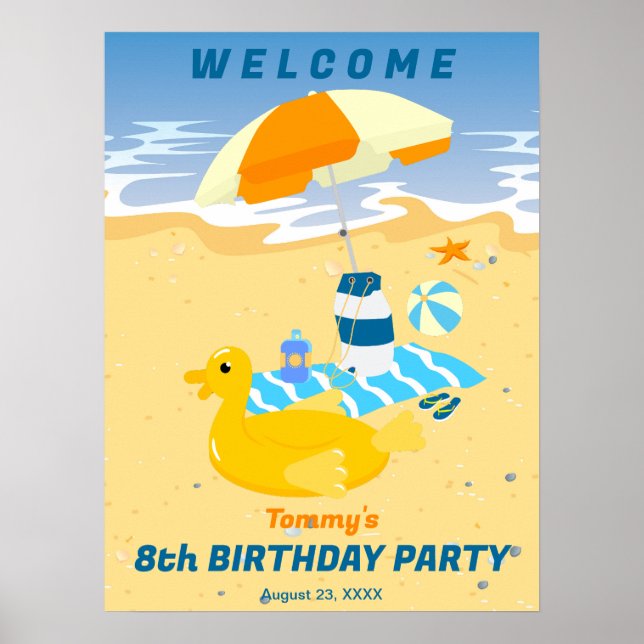 Kroppbrädejunge rolig strand födelsedagsfest poster (Framsidan)