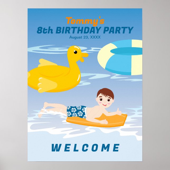 Kroppbrädejunge rolig strand födelsedagsfest poster (Framsidan)