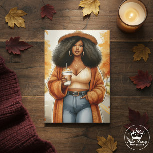 Kroppig Mysig Afroamerikansk Kvinna Thanksgiving Kort