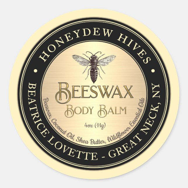Kroppsbalm etikett Queen Bee Metallic Guld and Bla (Framsida)