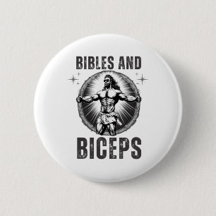 Kroppsbyggande Jesus Fitness Biblar Och Biceps Rol Knapp