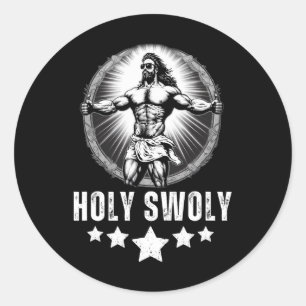 Kroppsbyggande Jesus Fitness Helig Swoly Rolig Gym Runt Klistermärke