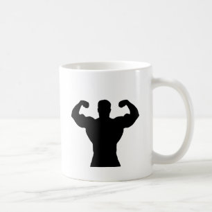 kroppsbyggare som böjer muskler kaffemugg
