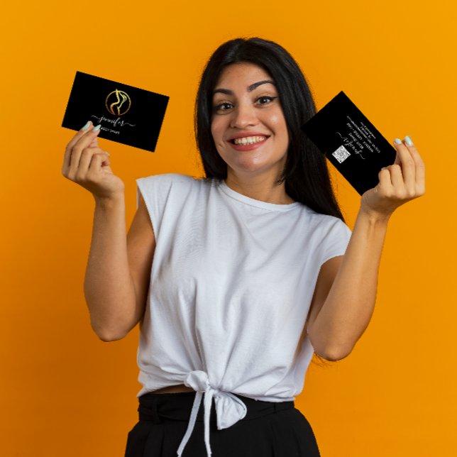 Kroppsform Skulpting Massage Guld Logotyp QR-kod Visitkort (Body Shaping Sculpting Massage Gold Logo QR Code Business Card)