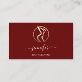 Kroppsform Skulptmassage Guld Logotyp QR Maroon Visitkort