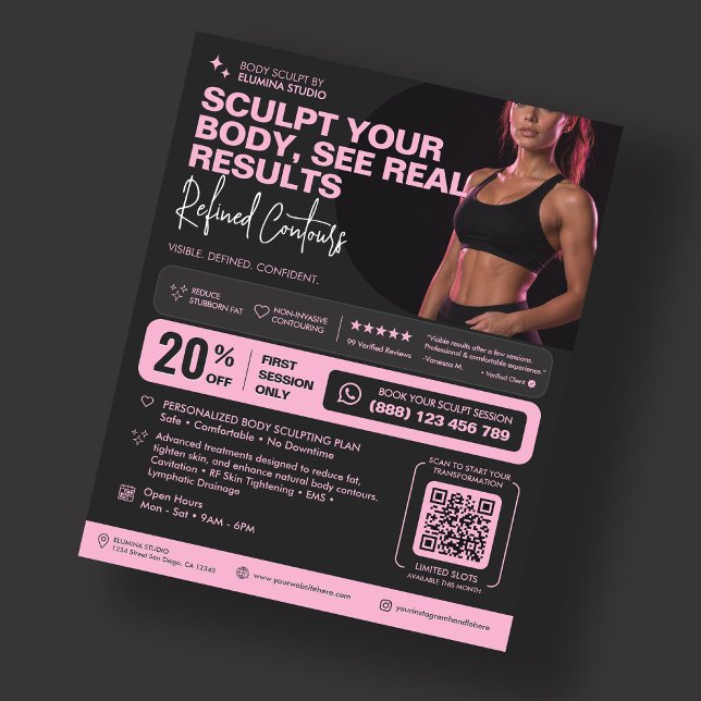 Kroppsformande Slankande MedSpa-klinik Rosa Svart Flygblad (Body Sculpting Slimming MedSpa Clinic Pink Black Flyer
)