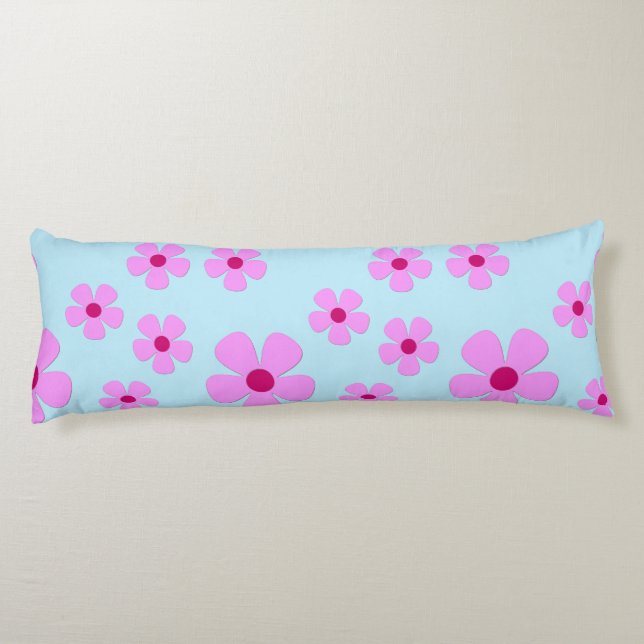 Kroppskudda, Grönt Blue med Rosa Flowers Kroppskudde (Baksidan)