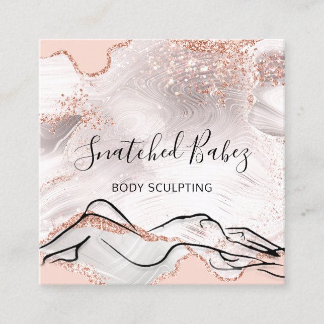 Kroppsmassage Logotyp Sculpting SPA Marble QRCODE  Fyrkantigt Visitkort (Framsida)
