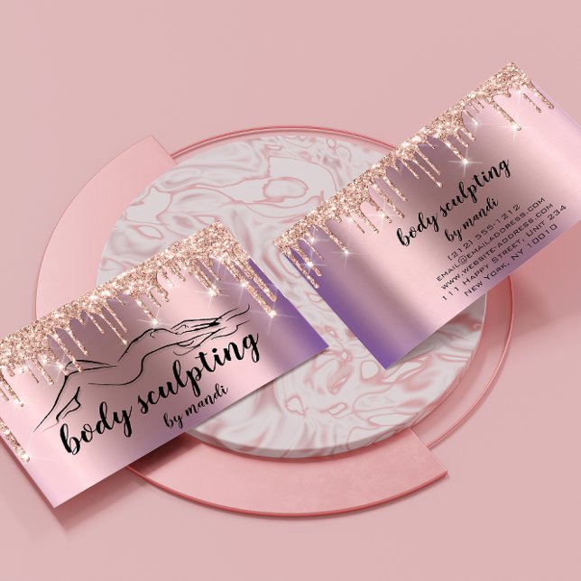 Kroppsschaktmaskiner för påfyllning av påssjuka på visitkort (Body Sclupting Beauty Logo Glitter Drips Eggplant Business Card)