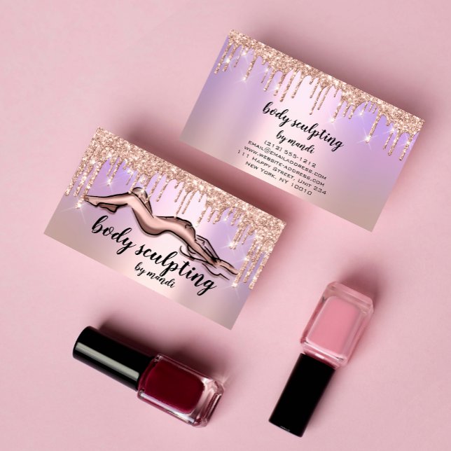 Kroppsskulptering av Glitter-drivrutiner för skönh Visitkort (Body Sculpting Beauty Logo Glitter Drips Rose Business Card)