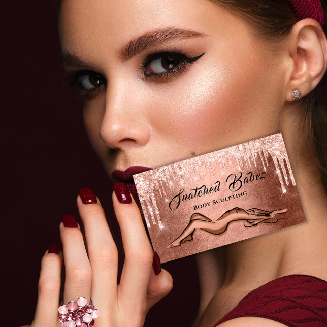 Kroppsskulptering av Logotyp för skönhets-massage  Visitkort (Eyelash Brow Makeup Logo QRCode Lip Rose Smoky Business Card)