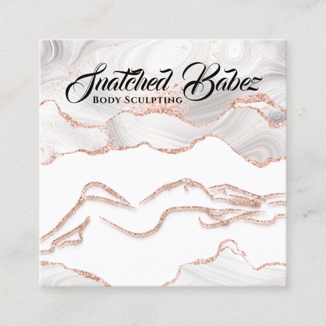 Kroppsskulptering Marble Ro Glitter QRCODE Fyrkantigt Visitkort (Framsida)