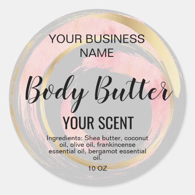 Kroppssmör guld  rosa klassisk fyrkantig etikett f (Framsida)