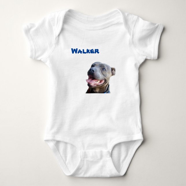 Kroppsstrumpa med namn Walker med Staffy Bull Terr T Shirt (Framsida)