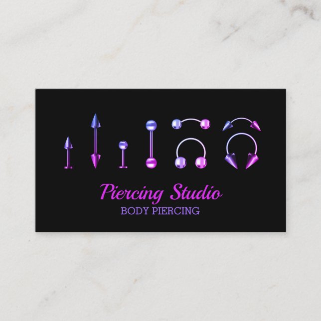 Kroppstatueringsstudio lila rosa smyckesalongs visitkort (Framsida)