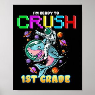 Krossa Astronaut i 1:a klass Åk på en dinosaurie t Poster